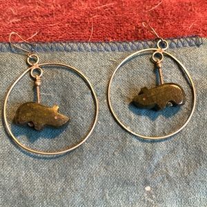 Jade (genuine )and sterling silver earrings. Vintage 1976